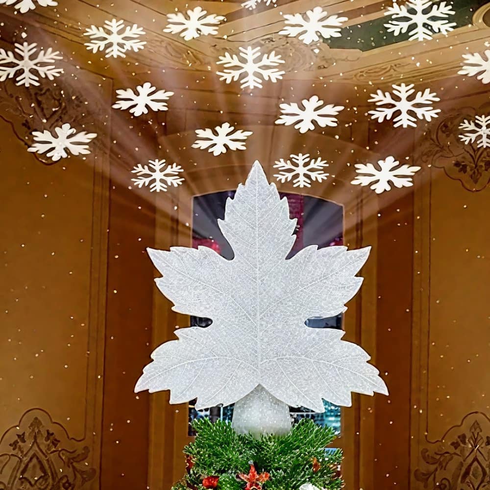 Auledio - 1pc Leaf style LED light,Christmas tree top projector - Silver