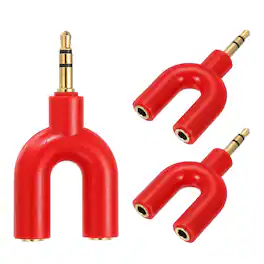 Unique Bargains - 3pcs Headphone Splitter Adapter, 3.5mm Male to Dual Female Y Jack Aux Splitter for Phone/Headset/PS4/Switch/Tablets - Red