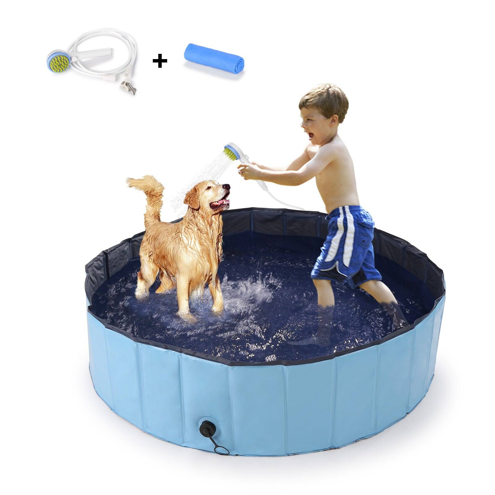 Front. Ownpets - Foldable Pet Pool Bathing Set with Massage Shower Sprayer & Towel.