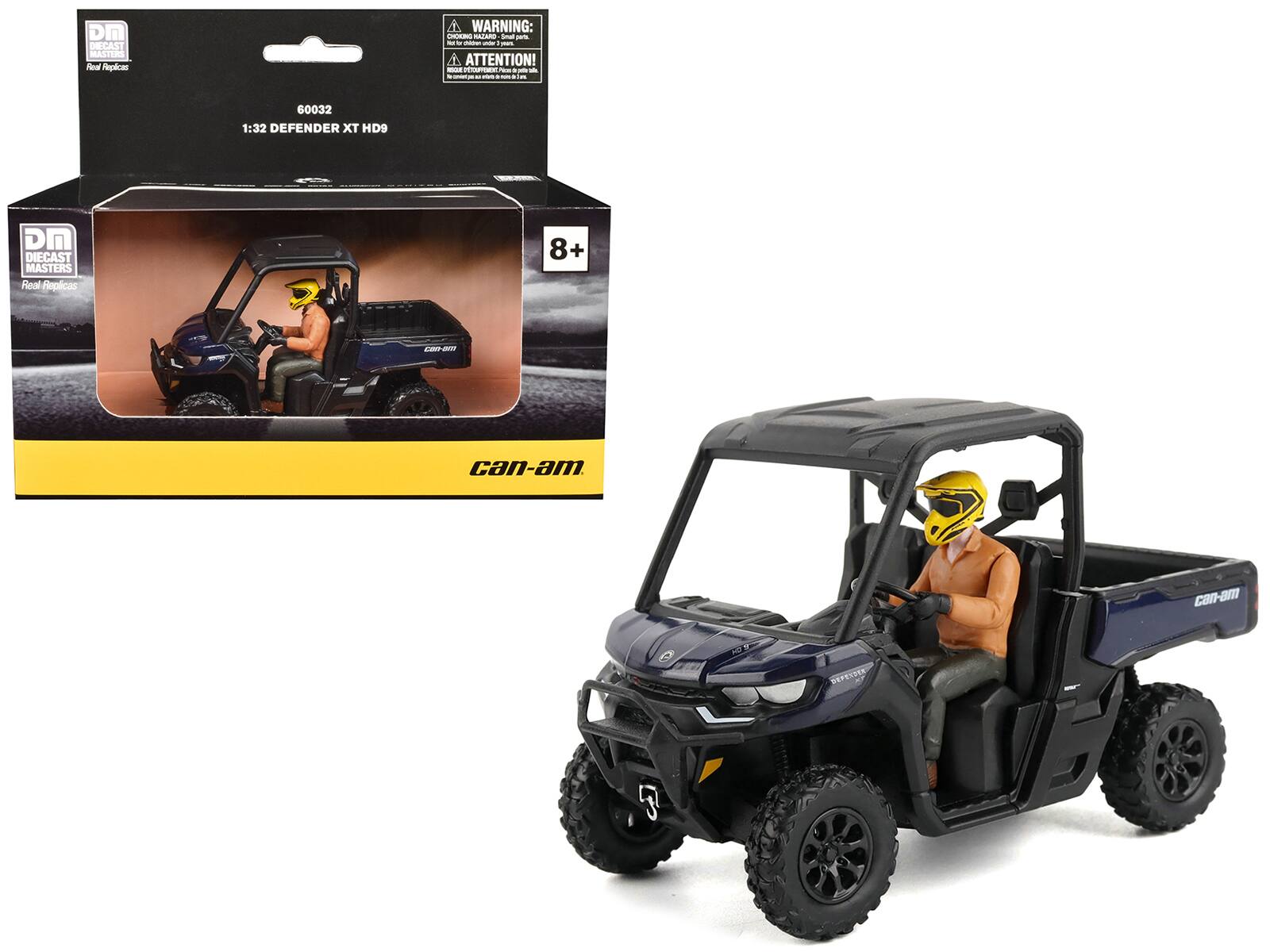 DM Diecast Masters Real Replicas  
60032  
1:32 DEFENDER XT HD9  
can-am  
8+  

WARNING: CHOKING HAZARD - Small Parts. Not for children under 3 years.  
ATTENTION!  
Not suitable for children under 36 months.