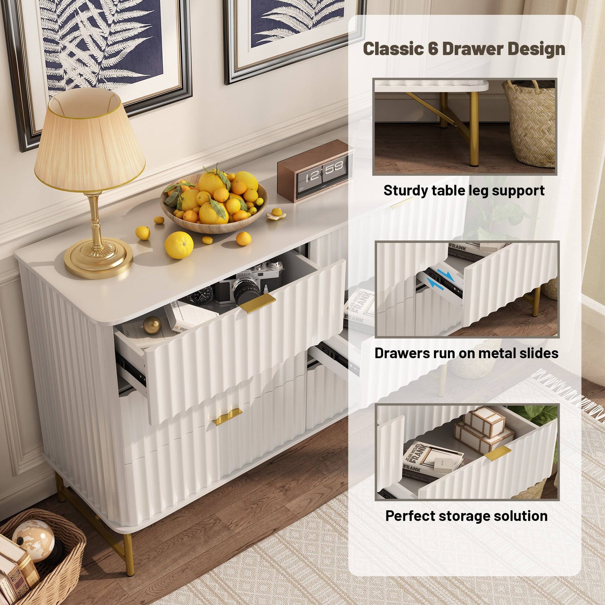 Classic 6 Drawer Design

Sturdy table leg support

Drawers run on metal slides

Perfect storage solution
