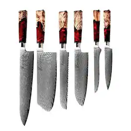 Kitcheniva - 6-Piece VG10 Core 67 Layer Damascus Steel Japanese Style Knife Set with Wood Resin Handle