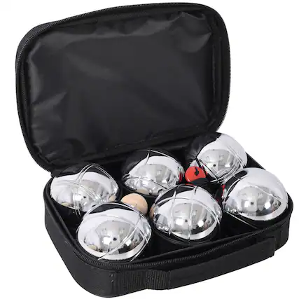 Front. HTUTWOO - 1.5lb Boules Set-Large Action Game Outdoor Family Games for Adults, 6 Metal Balls with Wooden Jack Ball & Measuring Tool - Black.