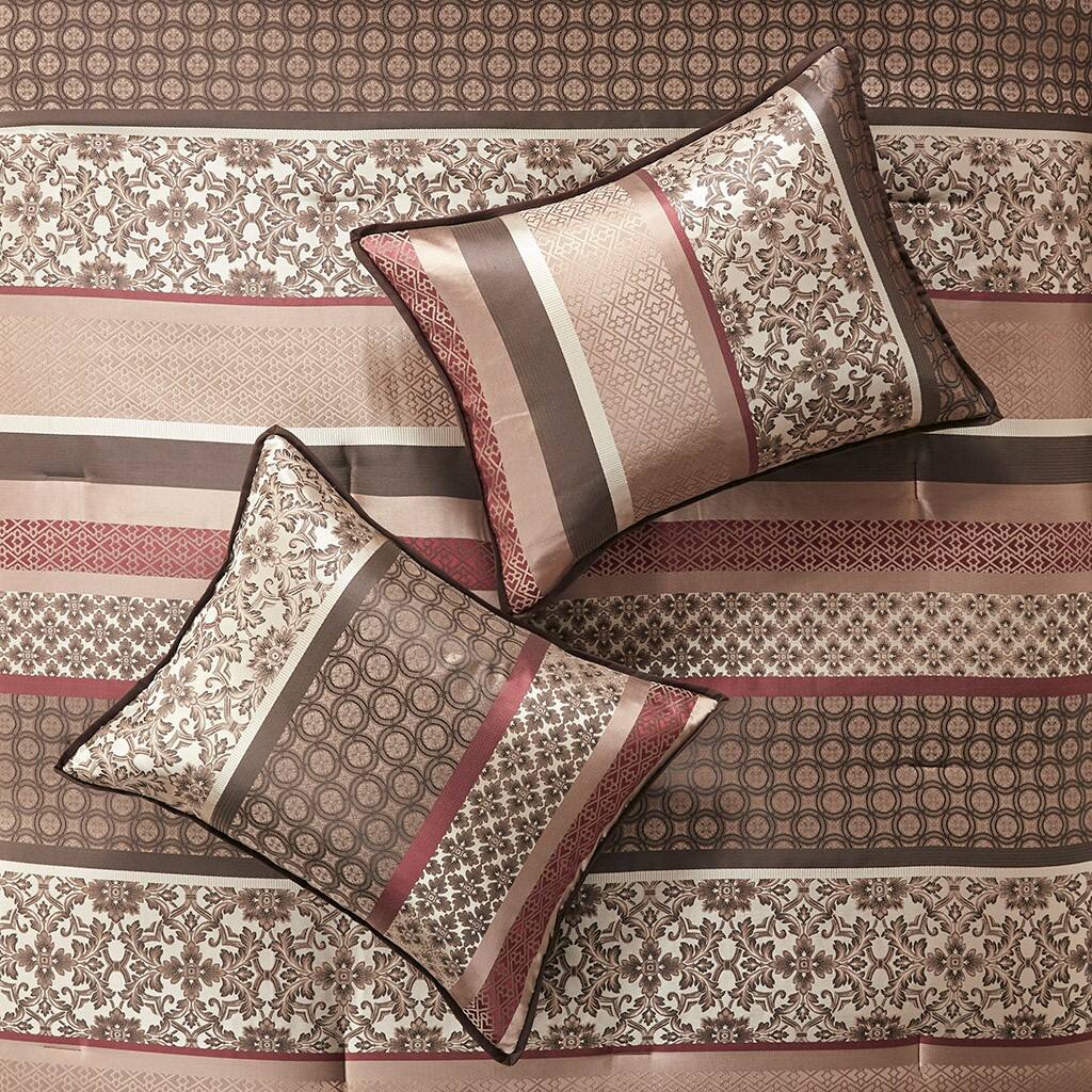 Alt View 1. Gracie Mills - Gracie Mills Irmgard 7-Piece Geometric and Damask Comforter Set - Red.