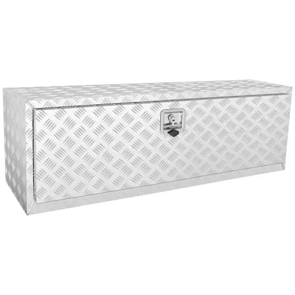 Front. VEVOR - Underbody Truck Box, 48"×17"×18" Pickup Storage Box, Heavy Duty Aluminum Diamond Plate Tool Box with Lock and Keys - Silver.