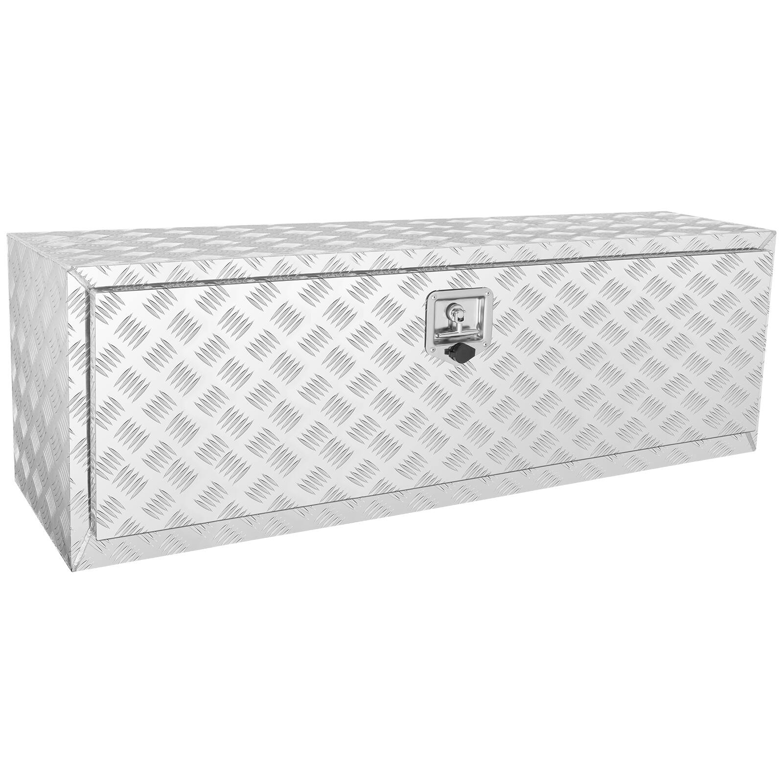 Front. VEVOR - Underbody Truck Box, 48"×17"×18" Pickup Storage Box, Heavy Duty Aluminum Diamond Plate Tool Box with Lock and Keys - Silver.