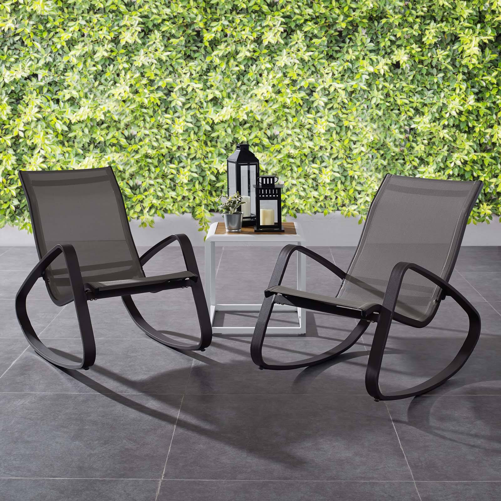 Front. Modway - Traveler Outdoor Patio Mesh Sling Rocking Lounge Chair Set of 2 by Modway - Black Black.