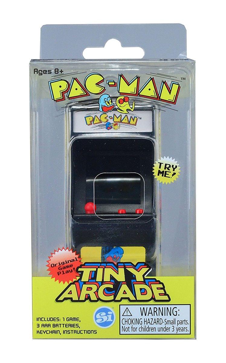 Ages 8+  
PAC-MAN™  
TRY ME!  
Original Game Play!  
TINY ARCADE!  

WARNING:  
CHOKING HAZARD - Small parts. Not for children under 3 years.  

INCLUDES:  
1 GAME,  
3 AAA BATTERIES,  
KEYCHAIN,  
INSTRUCTIONS