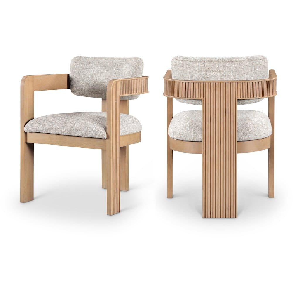 Meridian Furniture - Sacha Beige Linen Textured Fabric Upholstered Dining Chair, Set of 2 - Brown