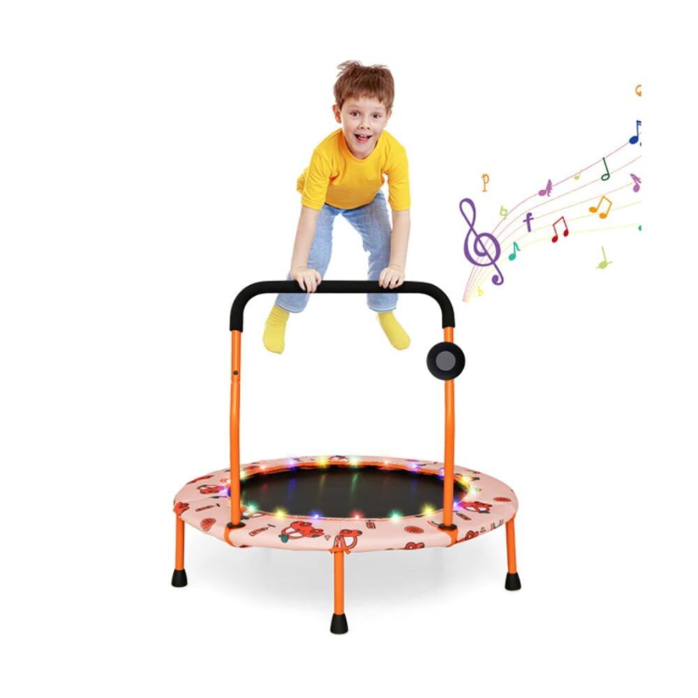Front. Pefilos - 36 Inch Mini Trampoline with Colorful LED Lights and Bluetooth Speaker-Orange, Bounce Trampoline for Outdoor as Garden - Orange.