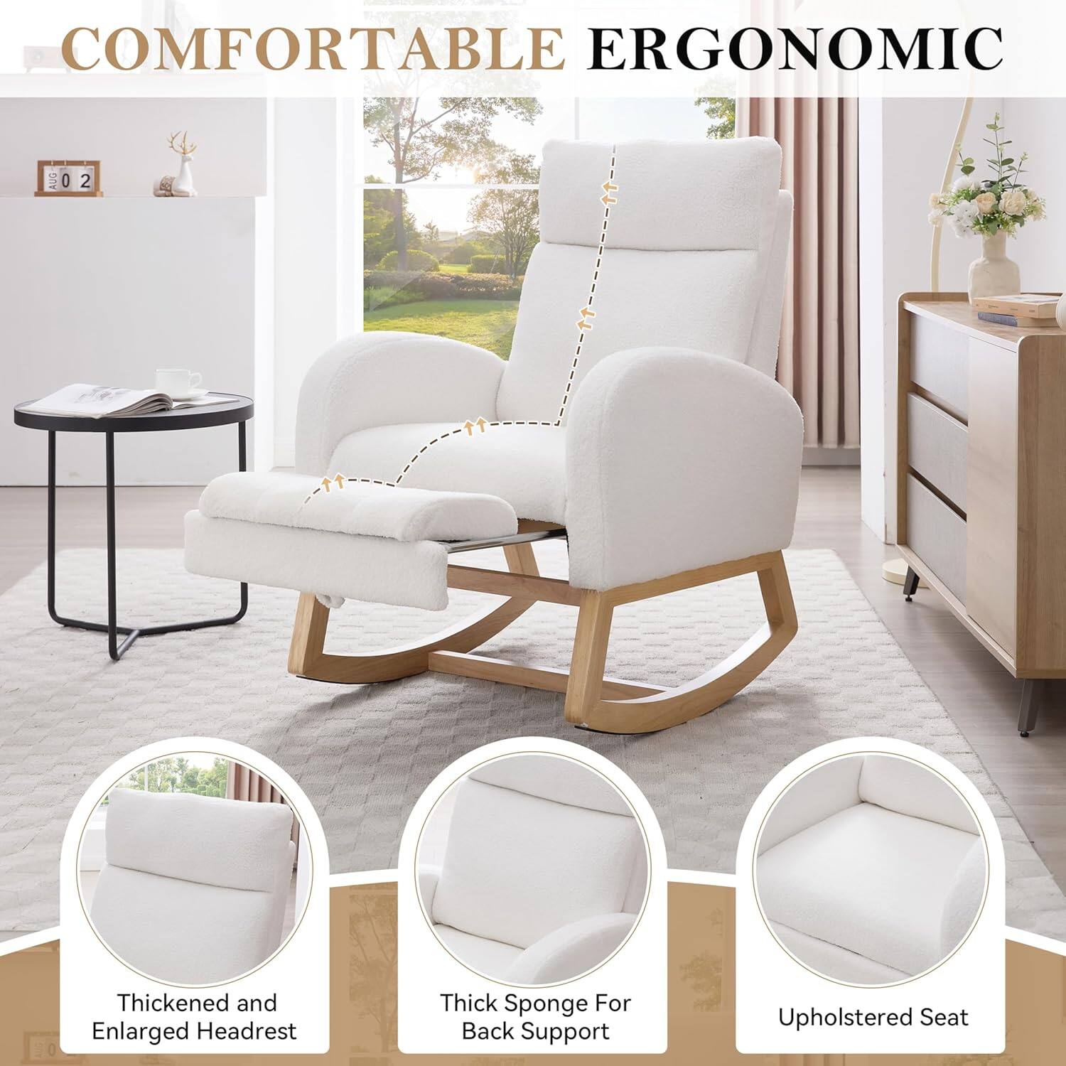 COMFORTABLE ERGONOMIC

- Thickened and Enlarged Headrest
- Thick Sponge For Back Support
- Upholstered Seat