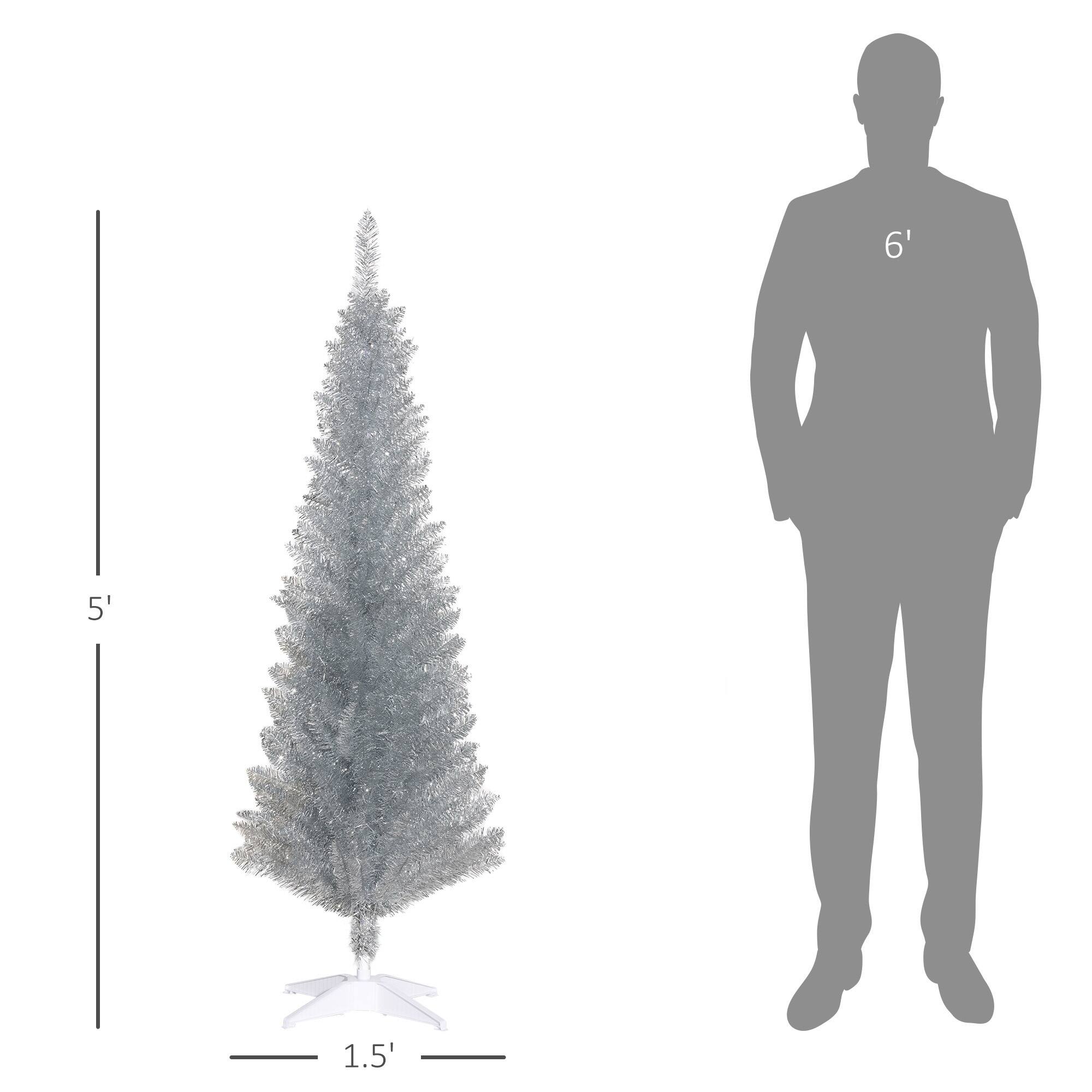 Alt View 2. Homcom - Artificial Pencil Christmas Tree, Slim Xmas Tree with 294 Realistic Branch Tips and Plastic Stand - Silver.