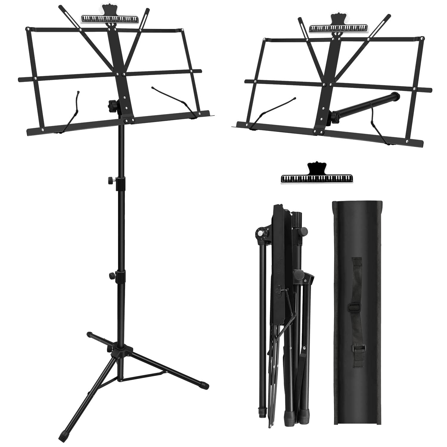 MAGICAL RUBS - 1 Pack Music Stand With Sheet Clip Holder & Carrying Bag Adjustable Height - The height of the music stand - 1 Pack Black