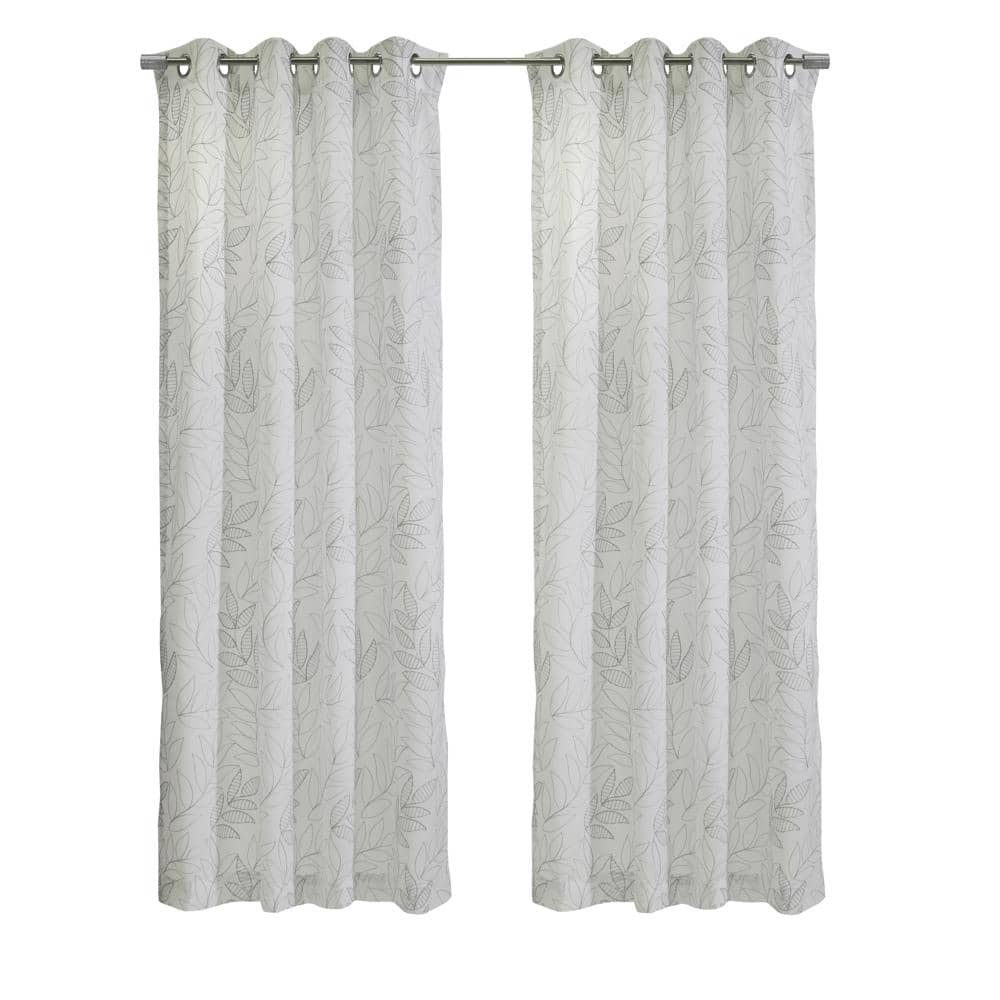 Commonwealth Home Fashions - Habitat Valentina Sheer Window Treatment Tone on Tone Motif Grommet Curtain Panel 52" x 108" - White