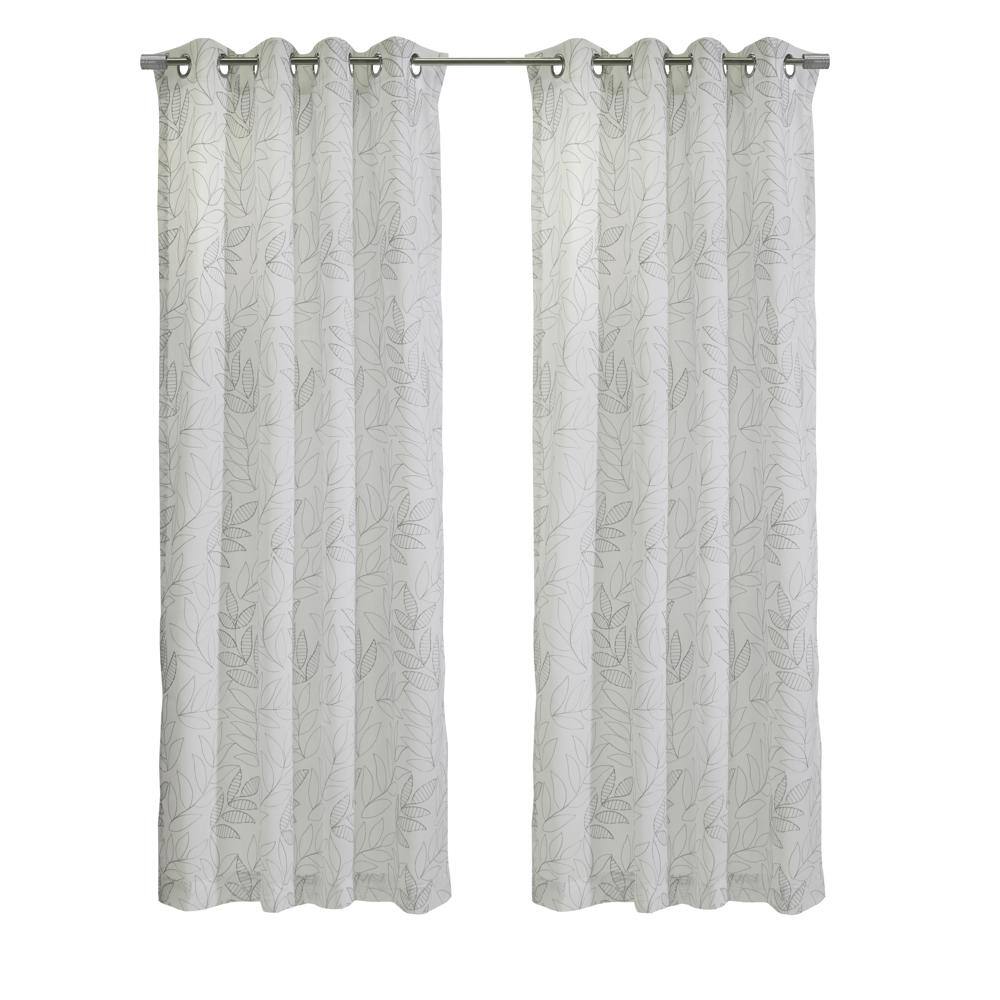 Front. Commonwealth Home Fashions - Habitat Valentina Sheer Window Treatment Tone on Tone Motif Grommet Curtain Panel 52" x 108" White - White.
