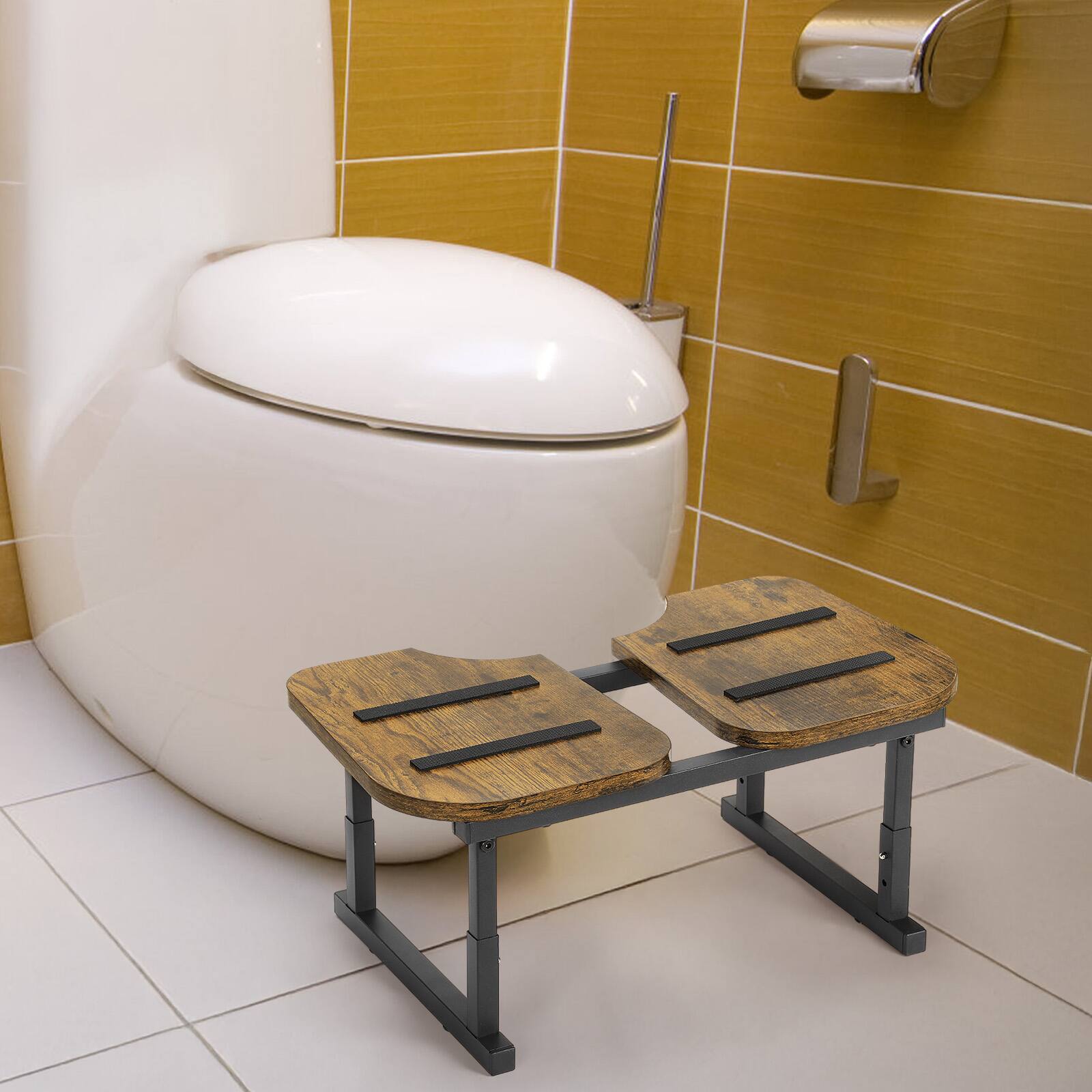 Alt View 1. Oumilen - Set of 2 Adjustable Toilet Foot Stools, Brown - Brown.