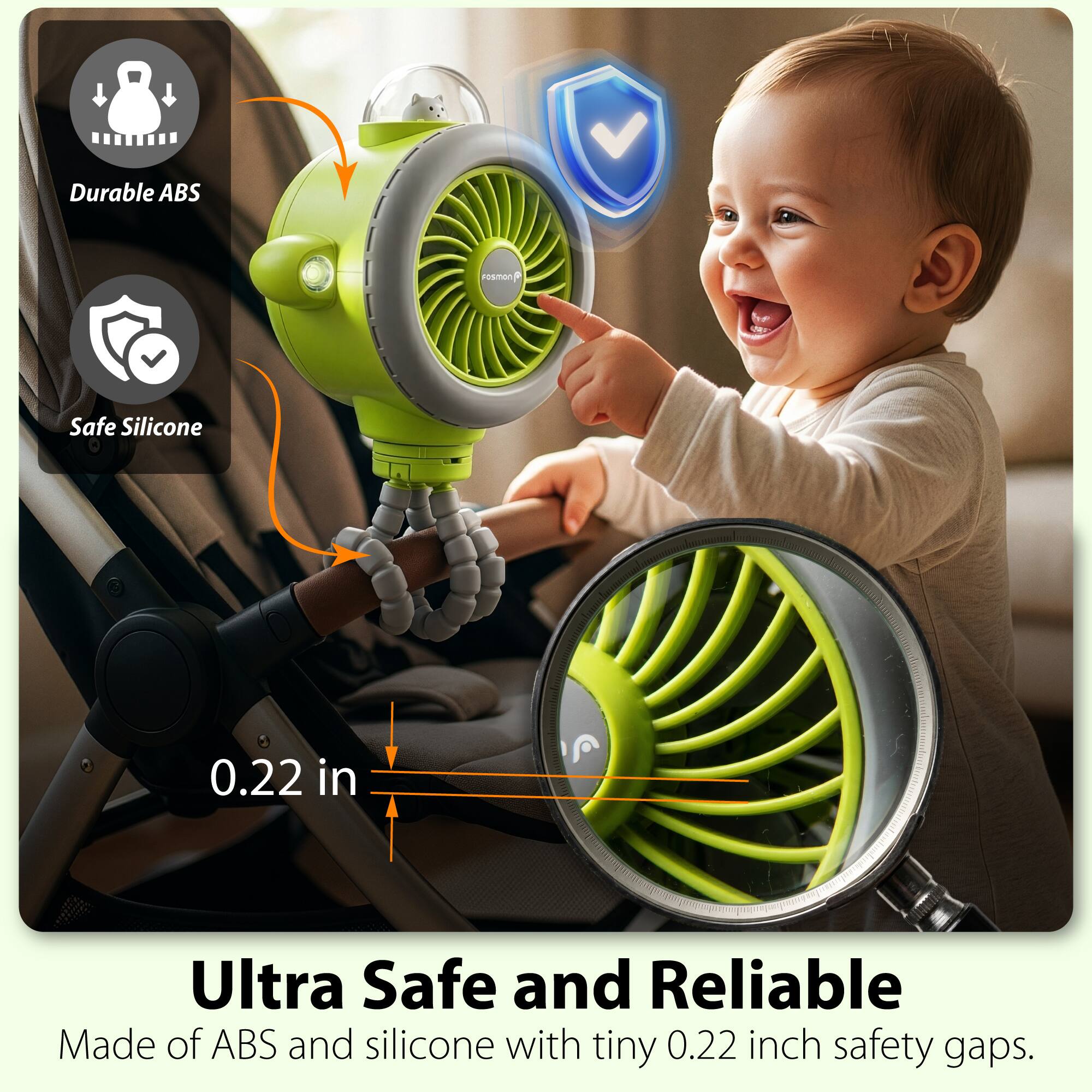 Durable ABS and Safe Silicone. 0.22 in. Ultra Safe and Reliable. Made of ABS and silicone with tiny 0.22 inch safety gaps.