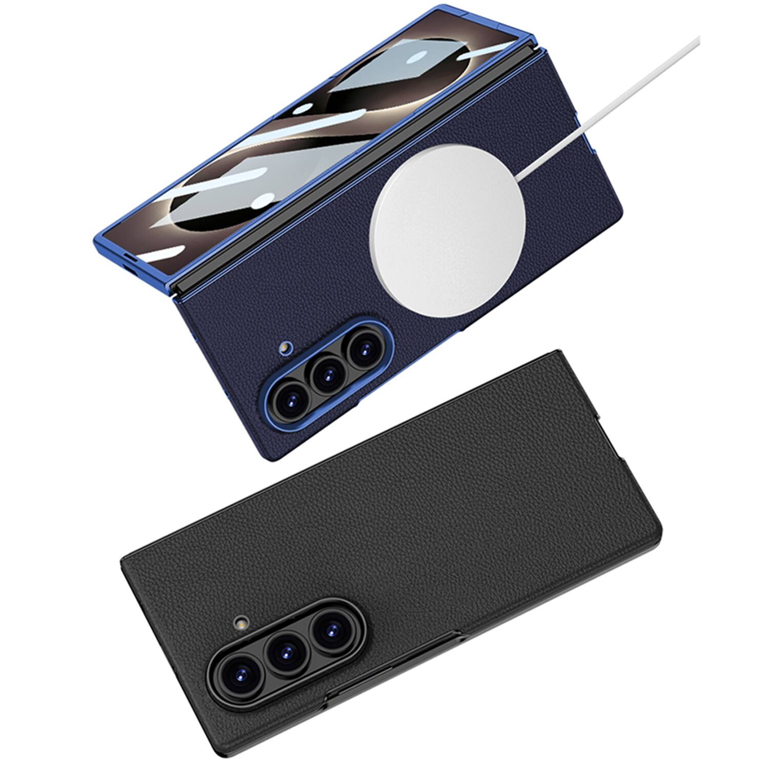 Alt View 1. Dteck - Shockproof Leather Texture Case for Samsung Galaxy Z Fold8 Ultra, Magnetic Rigid Plastic Cover Built in Screen Protector - Carbonfiber.