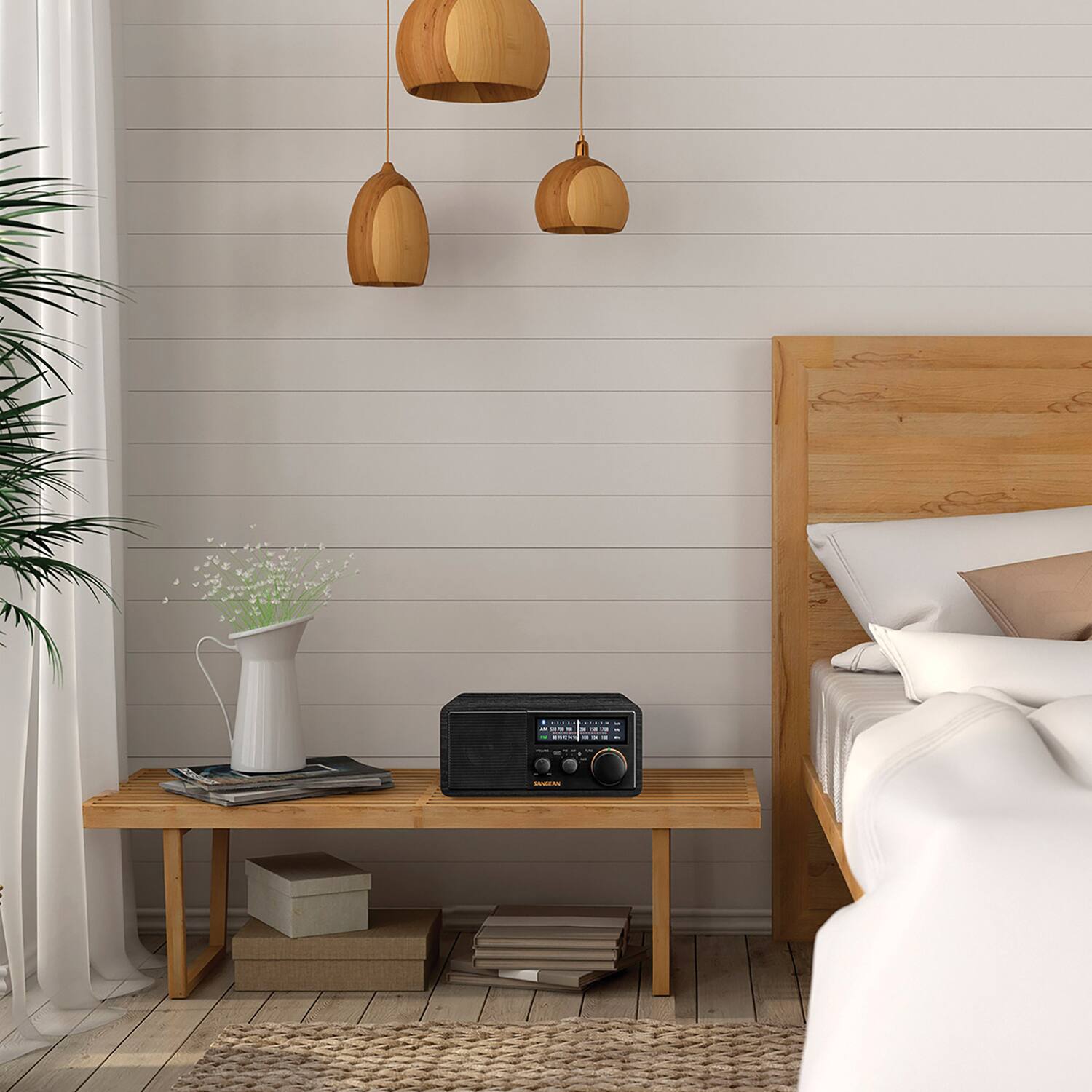 Angle. Sangean - SANGEAN SG-118 AM/FM/Bluetooth Wooden Cabinet Radio with USB Phone Charging - BLACK.