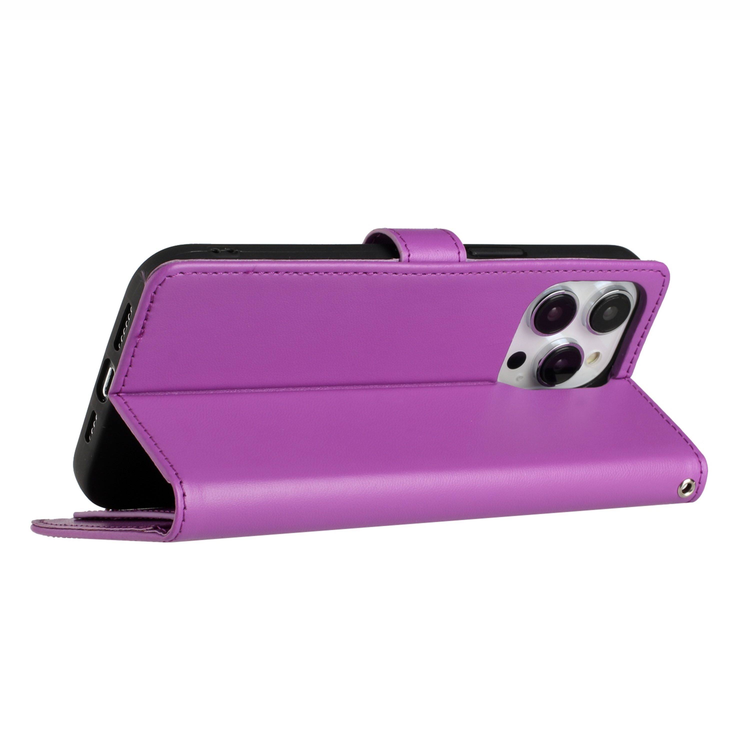 Left. Kitcheniva - PU Leather Phone Wallet Case With Wrist Strap For iPhone 14 Pro Max Dark Purple - Dark Purple.