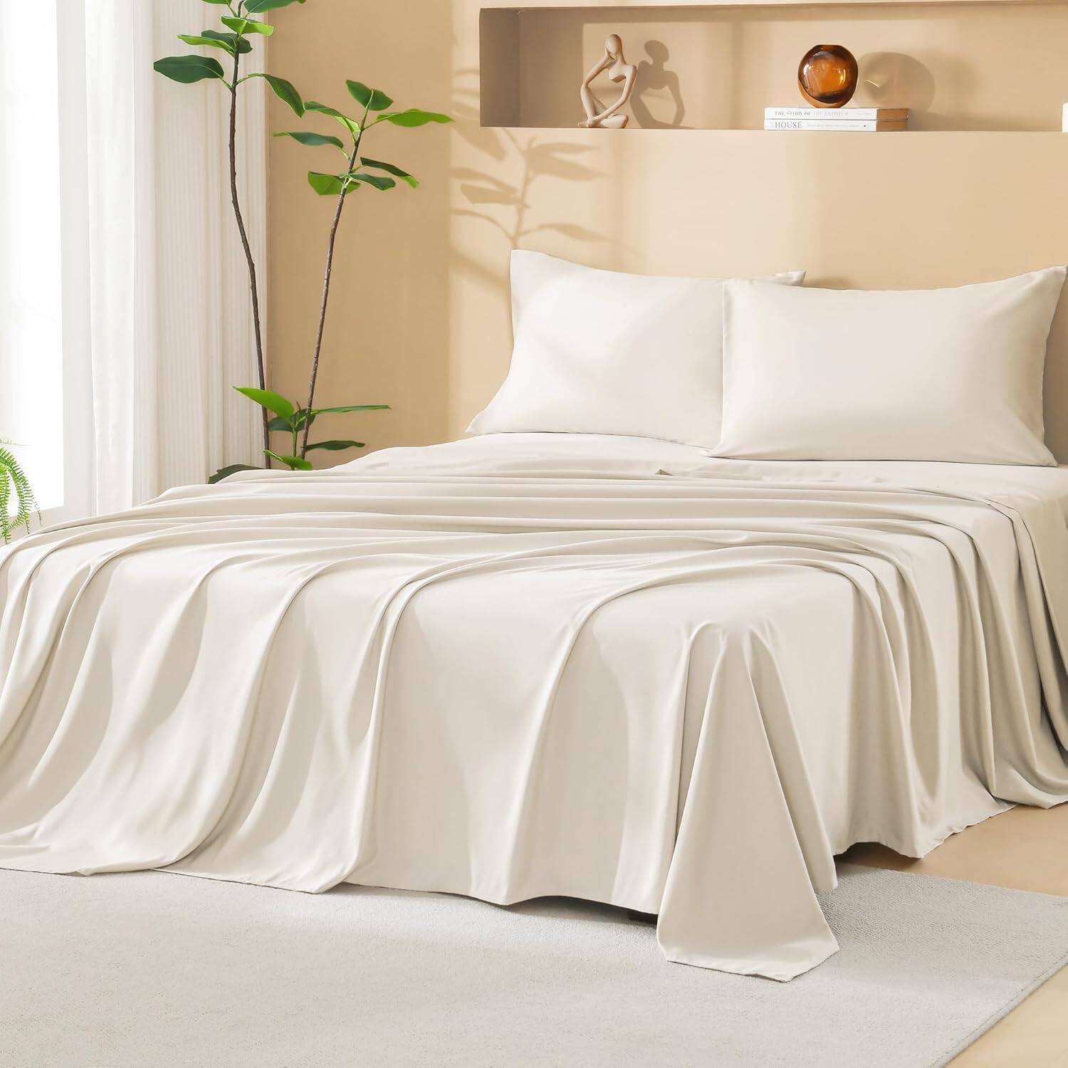 Alt View 4. FINEAK - Boho Tufted Comforter Set with Sheets - Bed in a Bag 7 Pieces - Beige King.