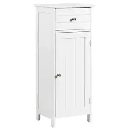 Costway - Wooden Bathroom Floor Storage Cabinet Organizer with Drawer and Adjustable Shelf - White