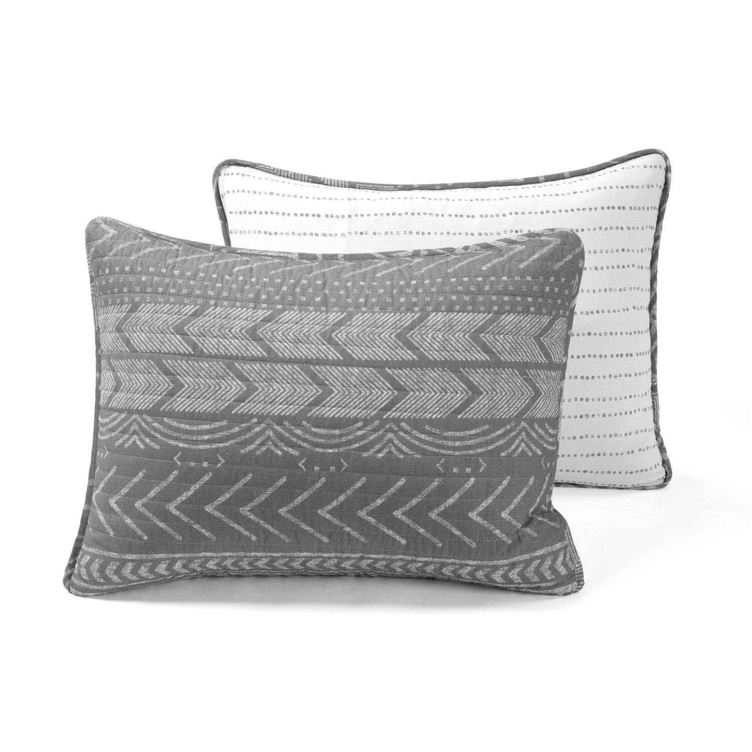 Alt View 1. Hivvago - Full/Queen Scandinavian Dark Grey Chevron Reversible Cotton Quilt Set - Dark Grey.