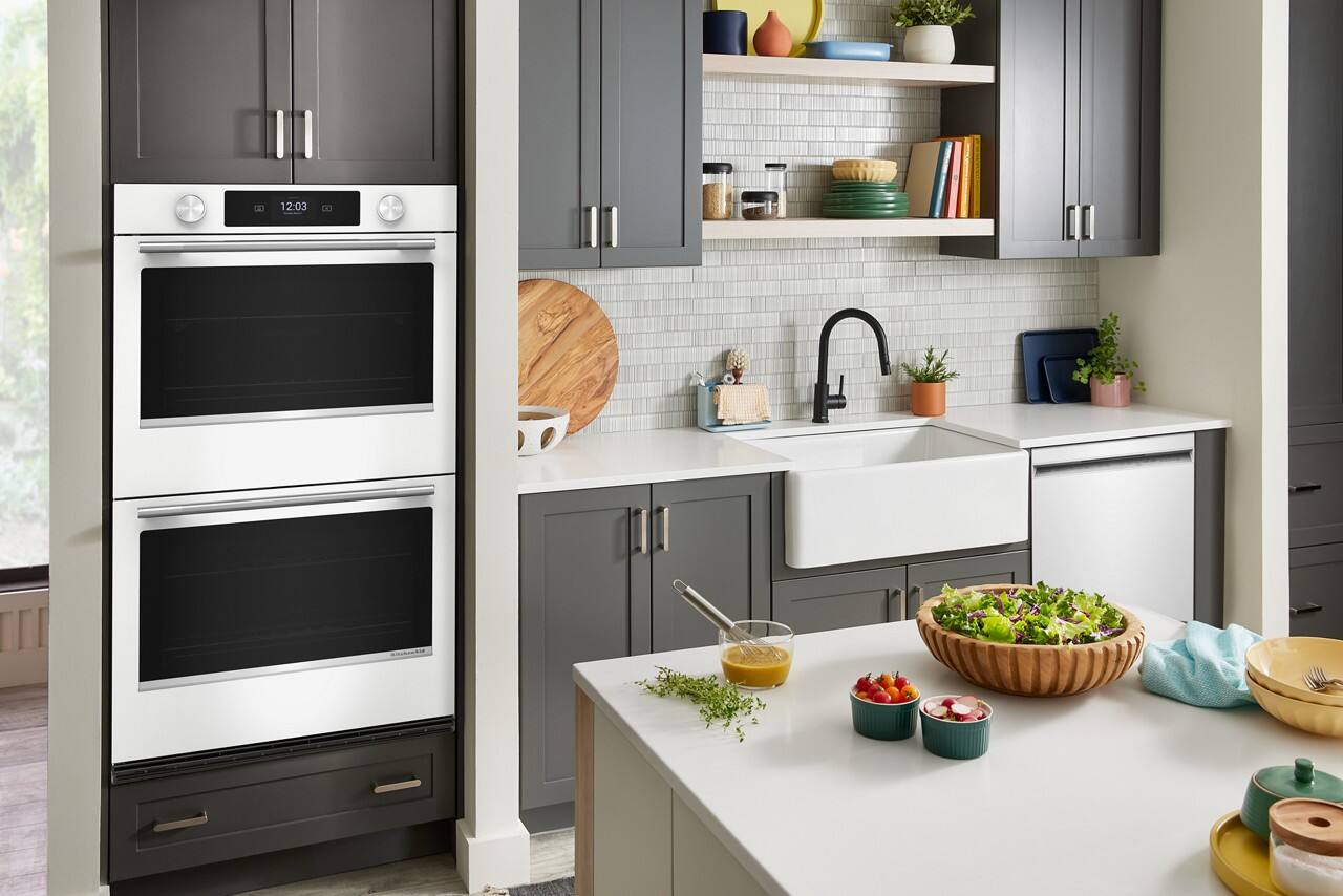 Alt View 4. KitchenAid - 30-inch Smart Electric Double Wall Oven with Assisted Cooking Modes - White.