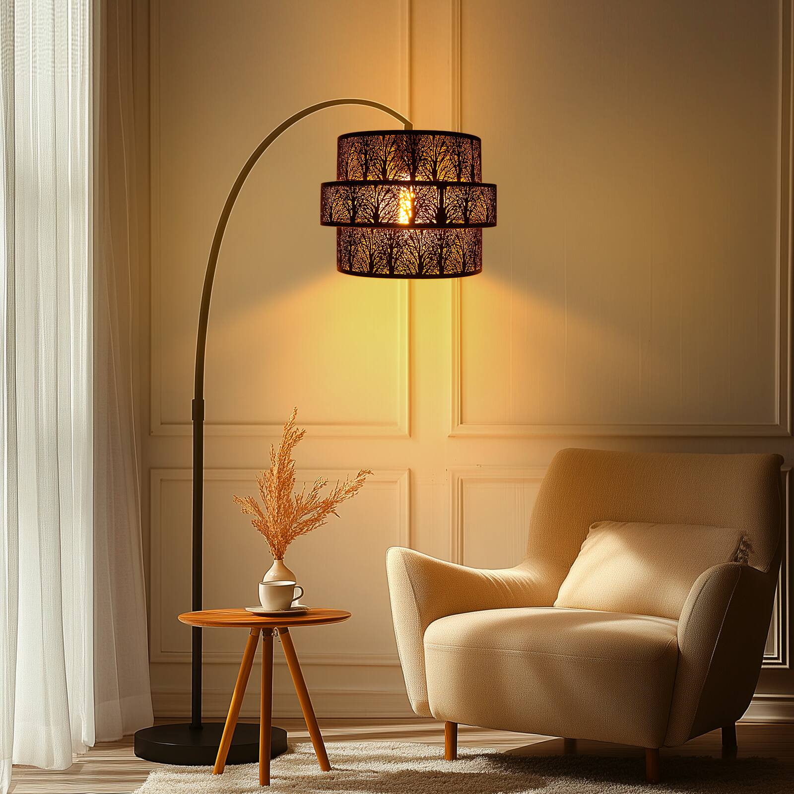 Back. Alucset - 3-tier Drum Lampshade, ALUCSET Metal Lamp Shades for Pendant Lamp Floor Lamp Chandelier, Replacement Shade, UNO Fitter - Black & Gold.