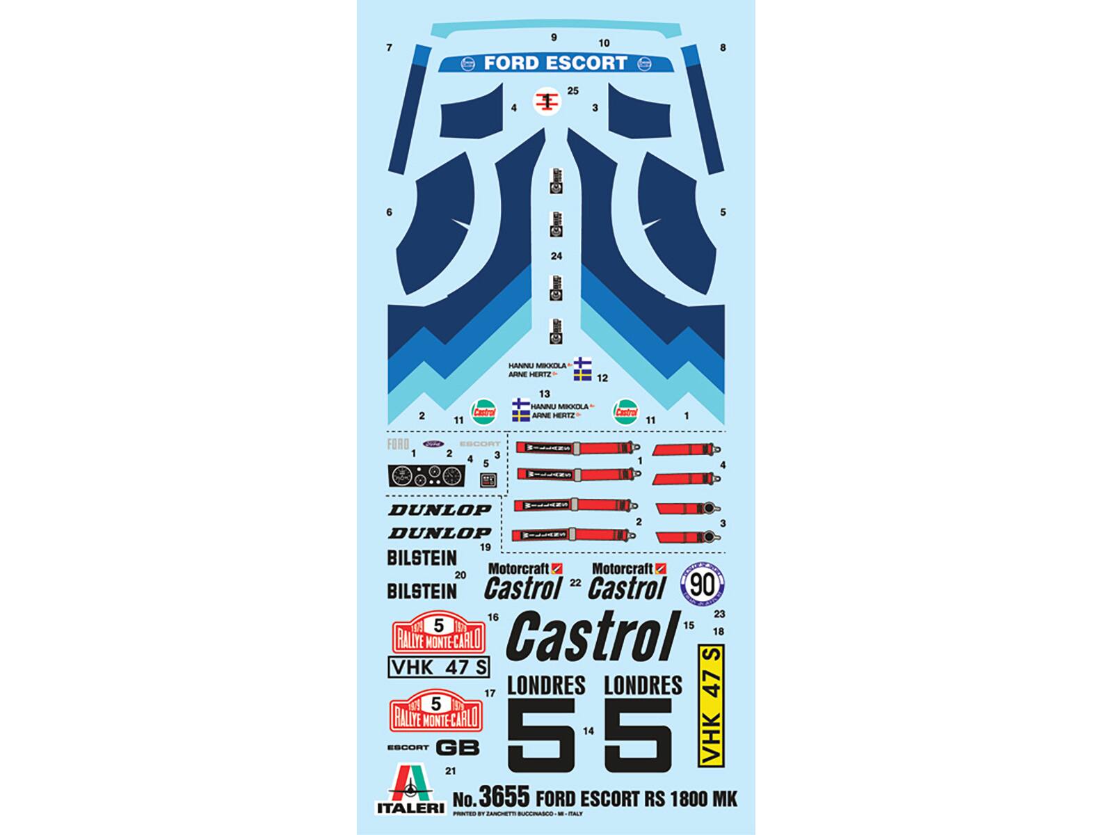 Sure, here is the corrected and grouped text from the image:

---

**FORD ESCORT**

- 7
- 9
- 10
- 8
- 4
- 3
- 25
- 5
- 6
- 24
- 12
- 13
- 2
- 11
- 1
- 22
- 16
- 23
- 18
- 15
- 17
- 14
- 21
- 20
- 19

**HANNU MIKKOLA**  
**ARNE HERTZ**  
**HANNU MIKKOLA**  
**ARNE HERTZ**

**DUNLOP**  
**DUNLOP**  
**BILSTEIN**  
**BILSTEIN**  
**Motorcraft**  
**Motorcraft**  
**Castrol**  
**Castrol**  
**Castrol**  
**Castrol**  
**90**

**VHK 47 S**  
**5**  
**5**  
**LONDRES**  
**L