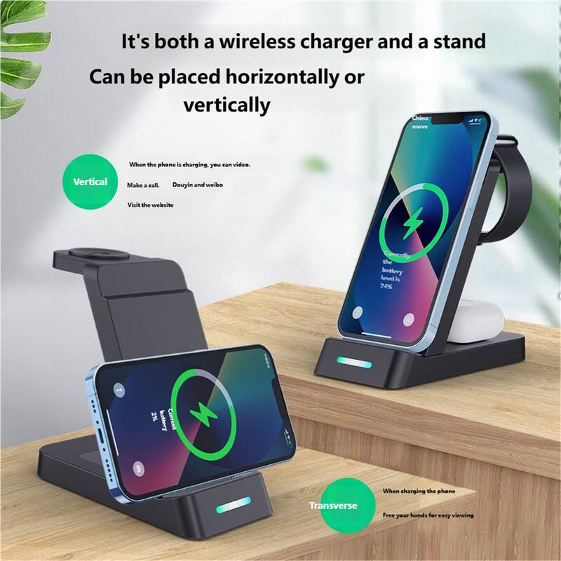 It's both a wireless charger and a stand.  
Can be placed horizontally or vertically.

Vertical  
When the phone is charging, you can video.  
Make a call.  
Doyin and weibo  
Visit the website

Transverse  
When charging the phone  
Free your hands for easy viewing
