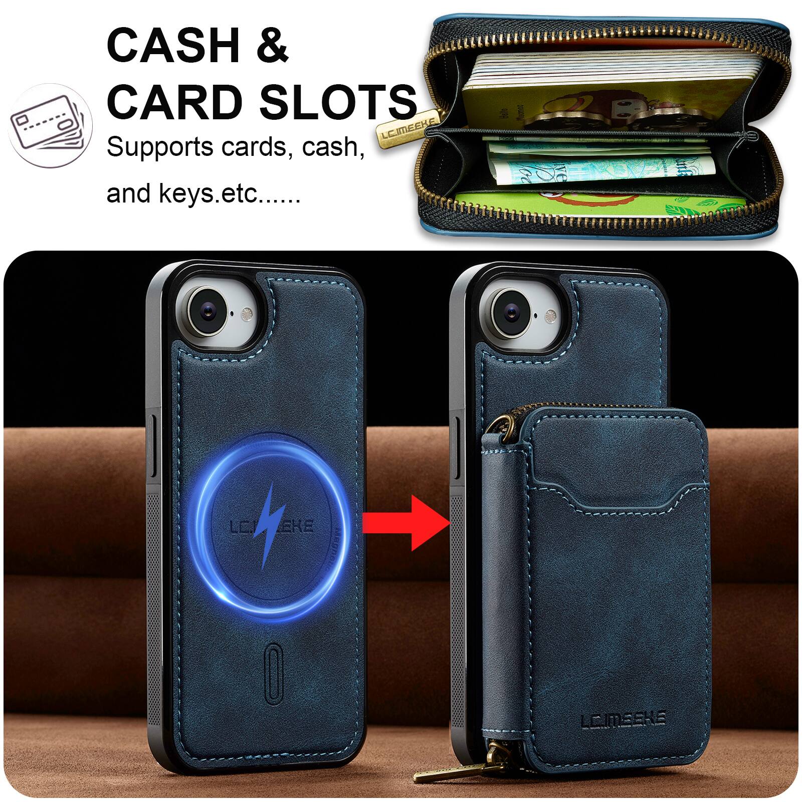 CASH & CARD SLOTS  
Supports cards, cash, and keys, etc.....