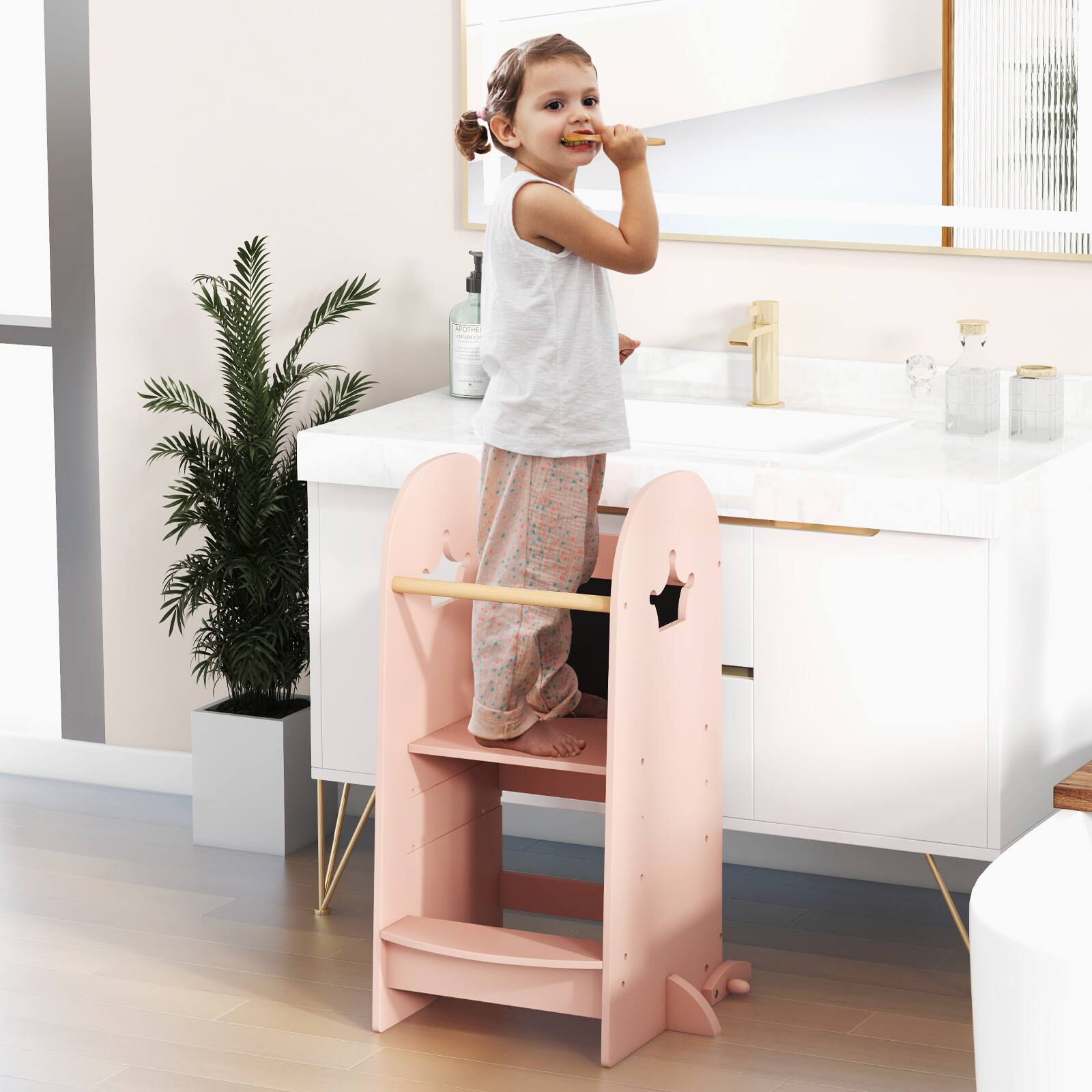 Alt View 1. Gymax - Gymax Multi-purpose Kids Kitchen Tower Children Standing Tower Kids Stool Helper Pink - Pink.