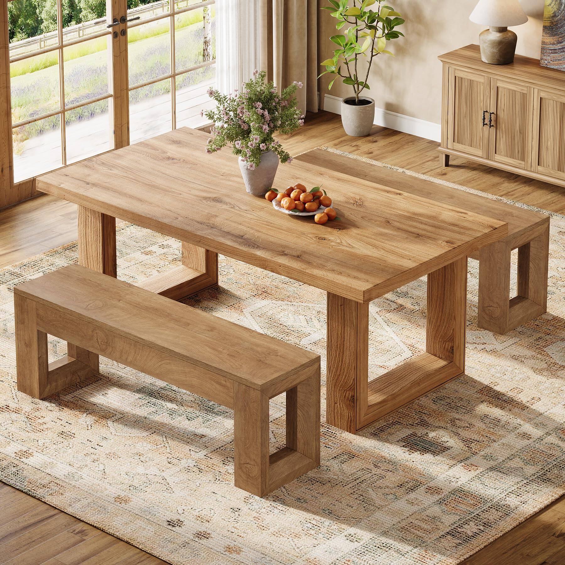 Alt View 1. Tribesigns - 47" Entryway Bench, Farmhouse Long Bench Seat for Dining Room, Living Room, Entryway, Hallway, Natural Wood Color - Wood Color.