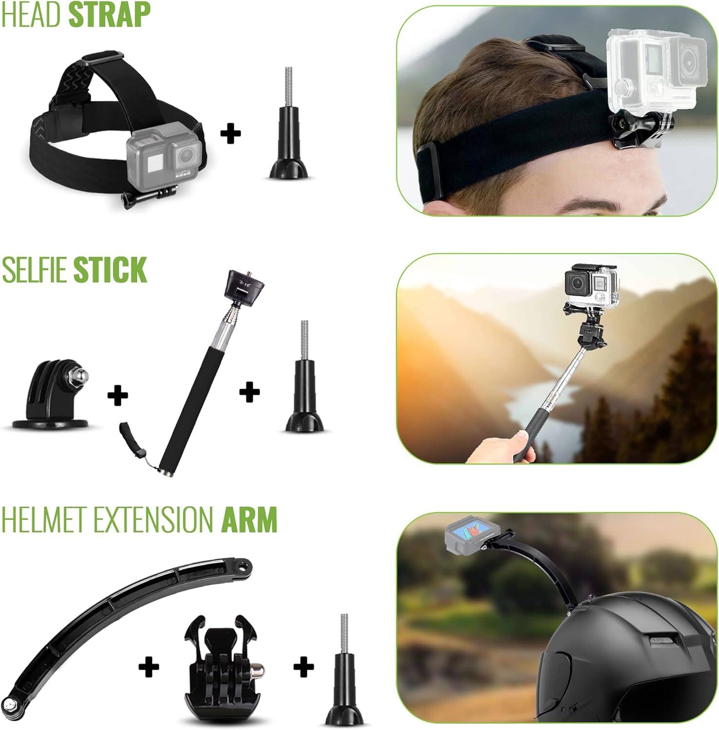 HEAD STRAP  
SELFIE STICK  
HELMET EXTENSION ARM