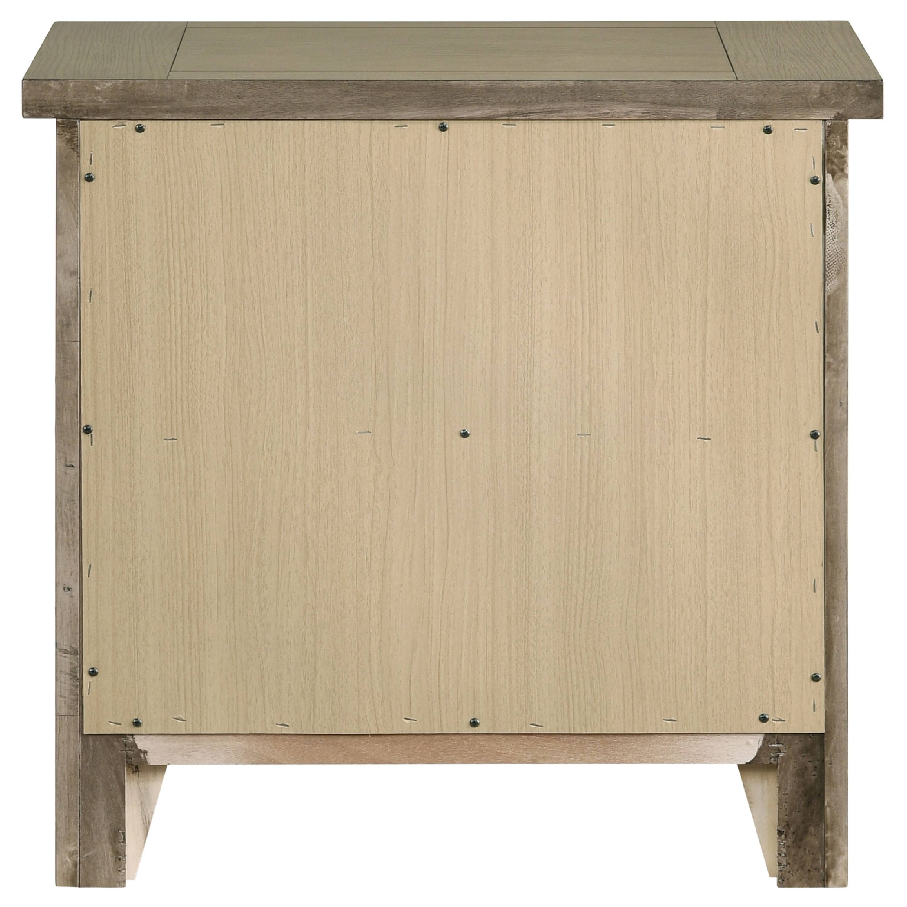 Alt View 3. Manhattan Lane - Hazel Nightstand, 2 Drawers, Antique Nickel Knobs, Wood 25 Inch - Vineyard Oak Brown.