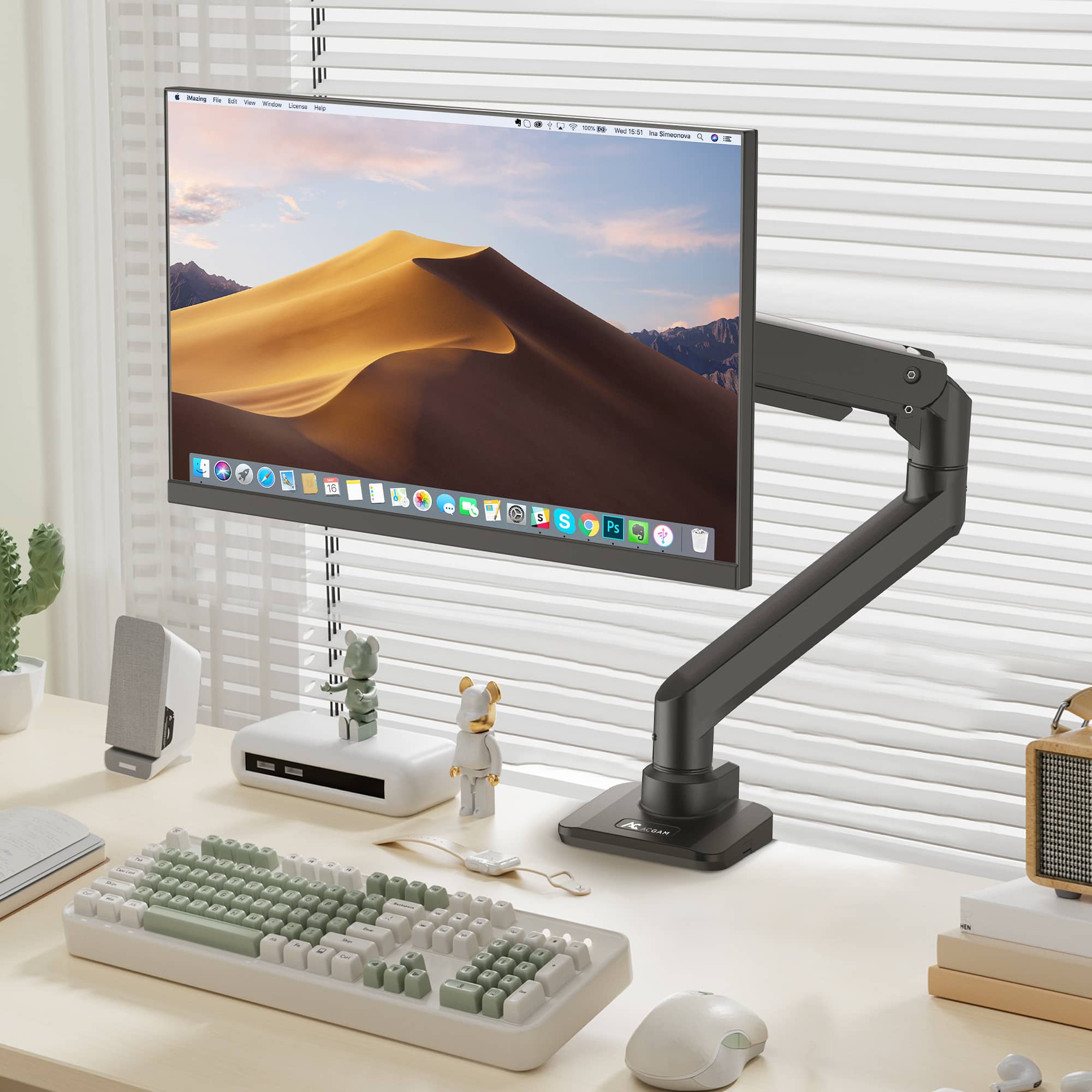 I'm sorry, but the text you provided does not make sense and does not seem to be related to the image. The image shows a computer monitor on a desk, with a keyboard and a mouse nearby. There is also a potted plant and a vase on the desk.