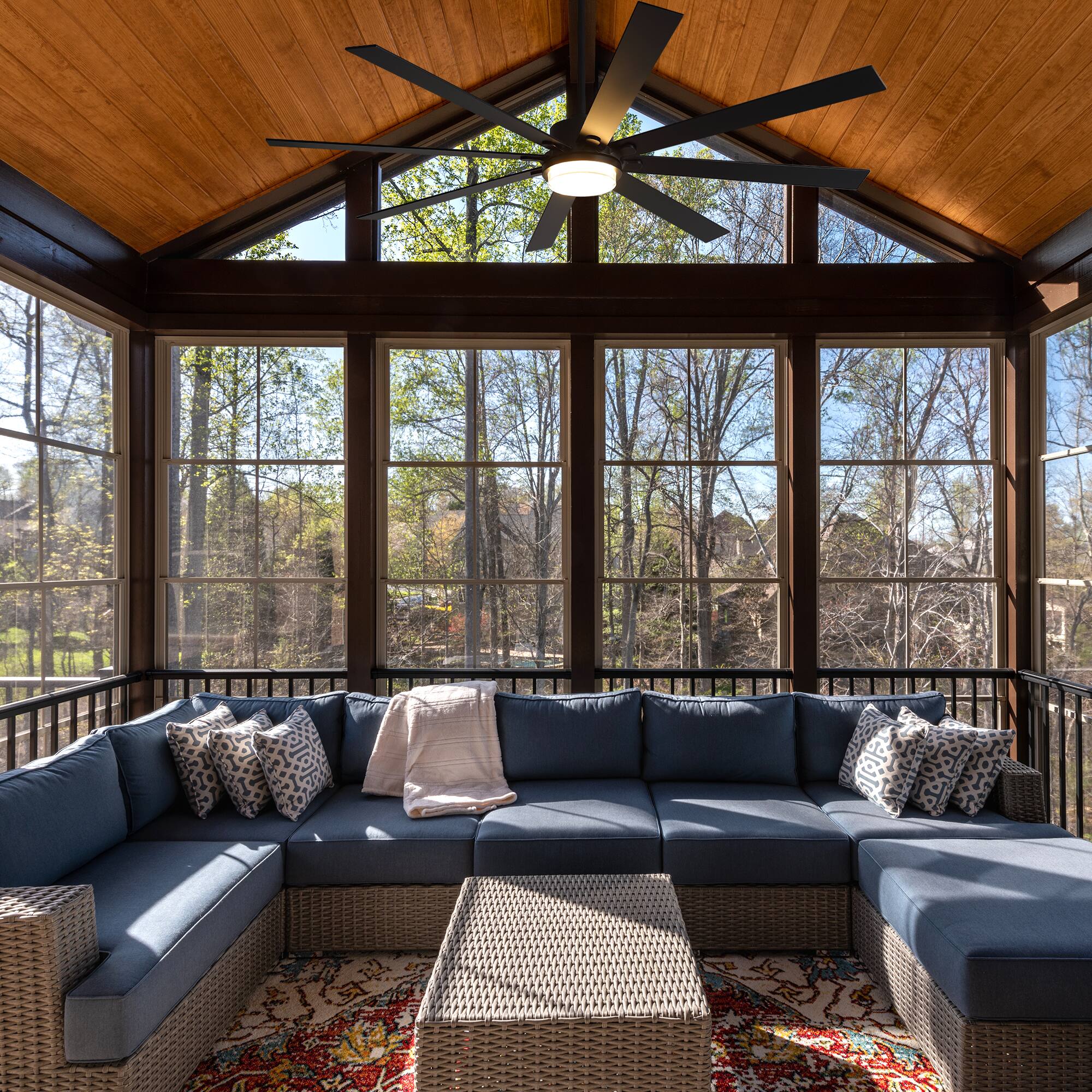 Alt View 2. Breezary - 80-Inch LED Ceiling Fan with Light, 8 Plywood Blades, DC Motor, Includes 6/12/23.4-Inch Downrods, Remote Control - matte black.