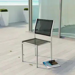 Shore Outdoor Patio Aluminum Side Chair by Modway - Silver Black