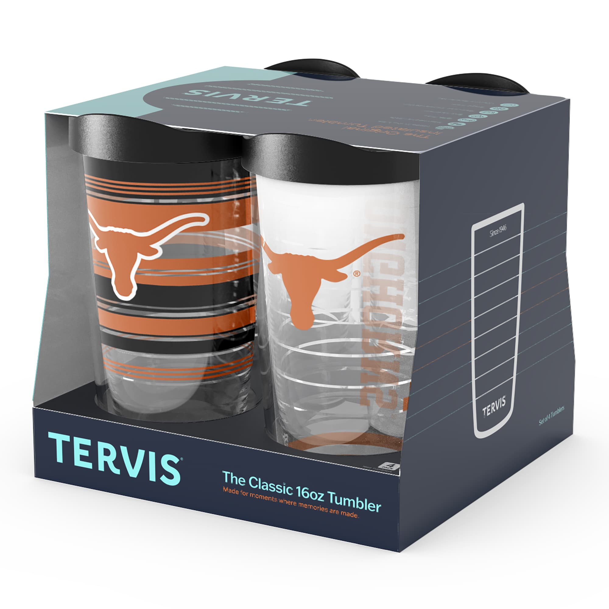TERVIS  
The Classic 16oz Tumbler  
Made for moments where memories are made  

TERVIS  
Seal-tight  

TERVIS  
Since 1946  

TERVIS  
Seal-tight  

TERVIS  
The Classic 16oz Tumbler  
Made for moments where memories are made