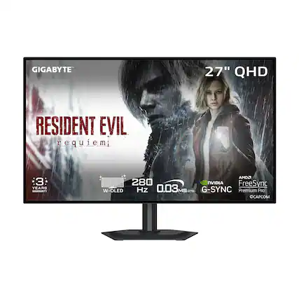 GIGABYTE 27" QHD RESIDENT EVIL requiem 3 YEARS WARRANTY 280 Hz 0.03 MS GTO G-SYNC Premium Pro AMD FreeSync W W-OLED NVIDIA
