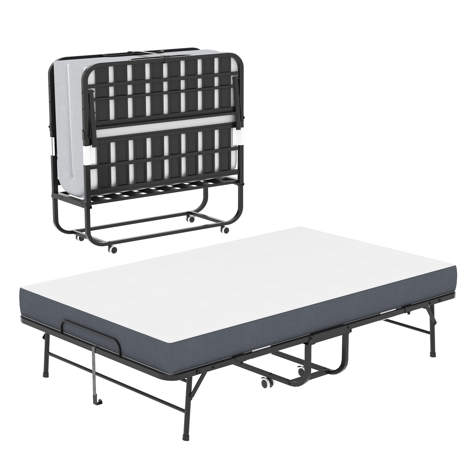 Front. GOODSILO - Extra Long and Wide Portable Folding Guest Bed with Premium Memory Foam Mattress and Heavy-Duty Steel Frame - Black.