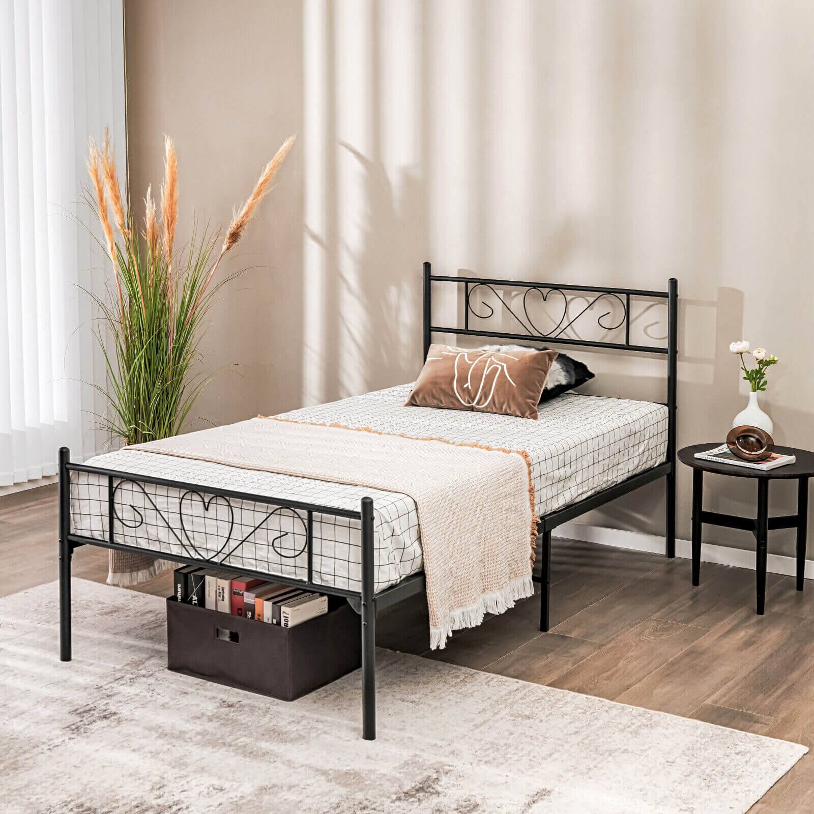Alt View 1. Sugift - Twin XL Metal Bed Frame with Heart-shaped Headboard - Black.