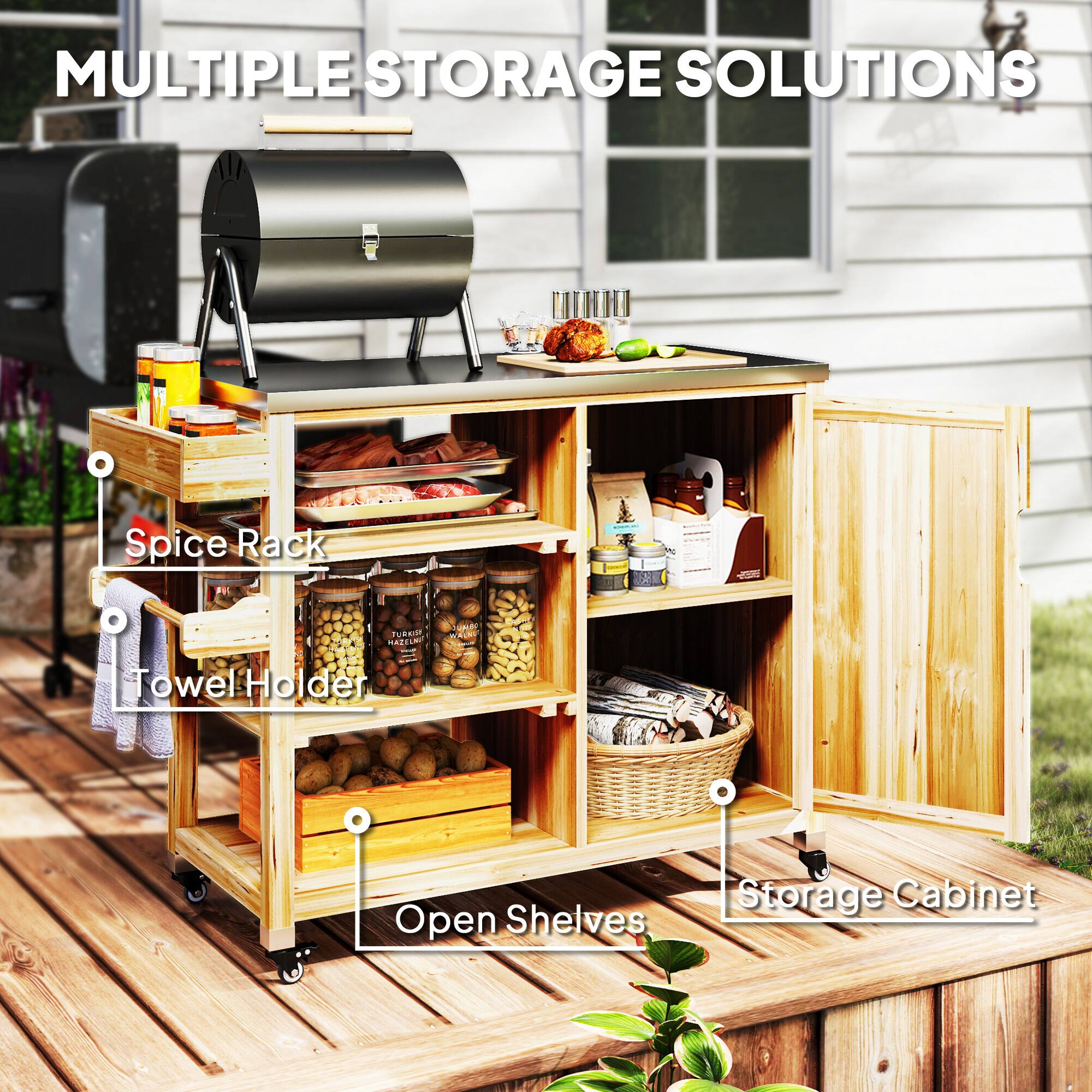 MULTIPLE STORAGE SOLUTIONS, Spice Rack, Towel Holder, Open Shelves, Storage Cabinet