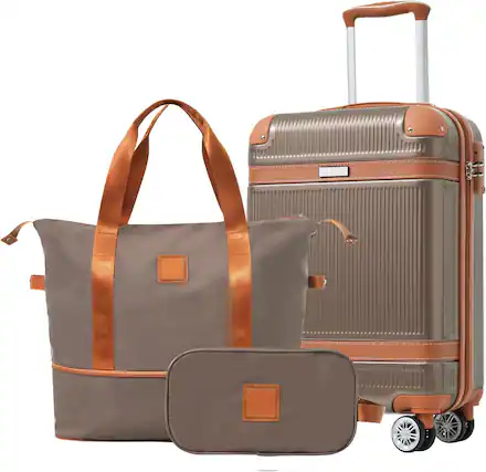 Front. MOOSOO - 20 INCH Hardshell Luggage Sets 3 Piece Carry-on Suitcase Double Spinner Wheels with TSA Lock for Men Women - Coppery.