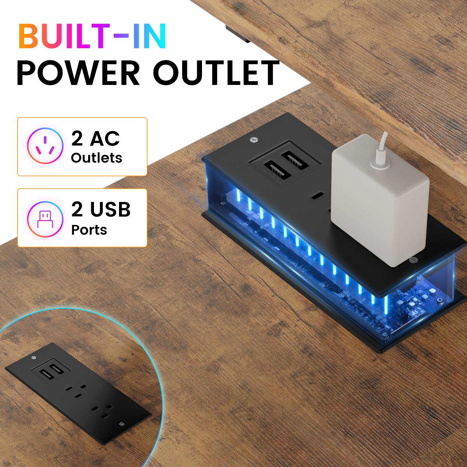 BUILT-IN POWER OUTLET

2 AC Outlets

2 USB Ports