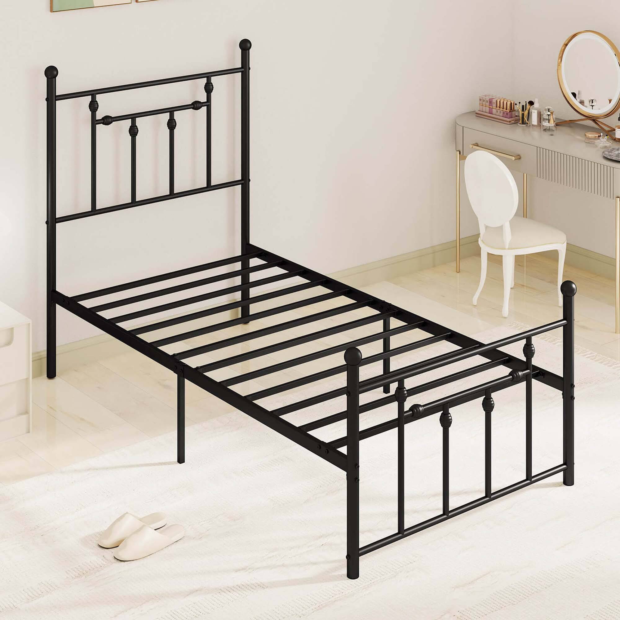 Alt View 1. Costway - Twin Size Metal Bed Frame with Headboard Under-bed Storage Mattress Foundation - Black.