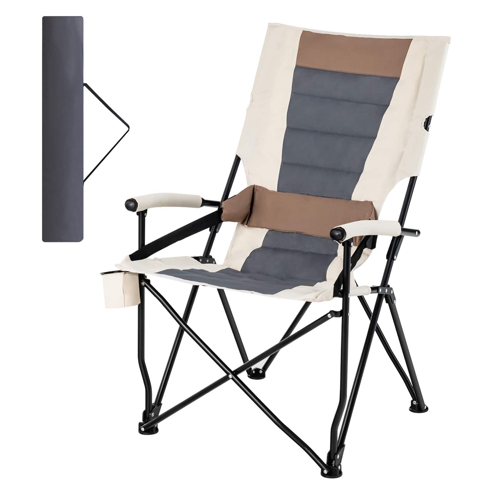Front. Costway - Camping Folding Chair w/ Cup Holder 330 LBS Load Capacity for Picnic Camping - Brown, White.