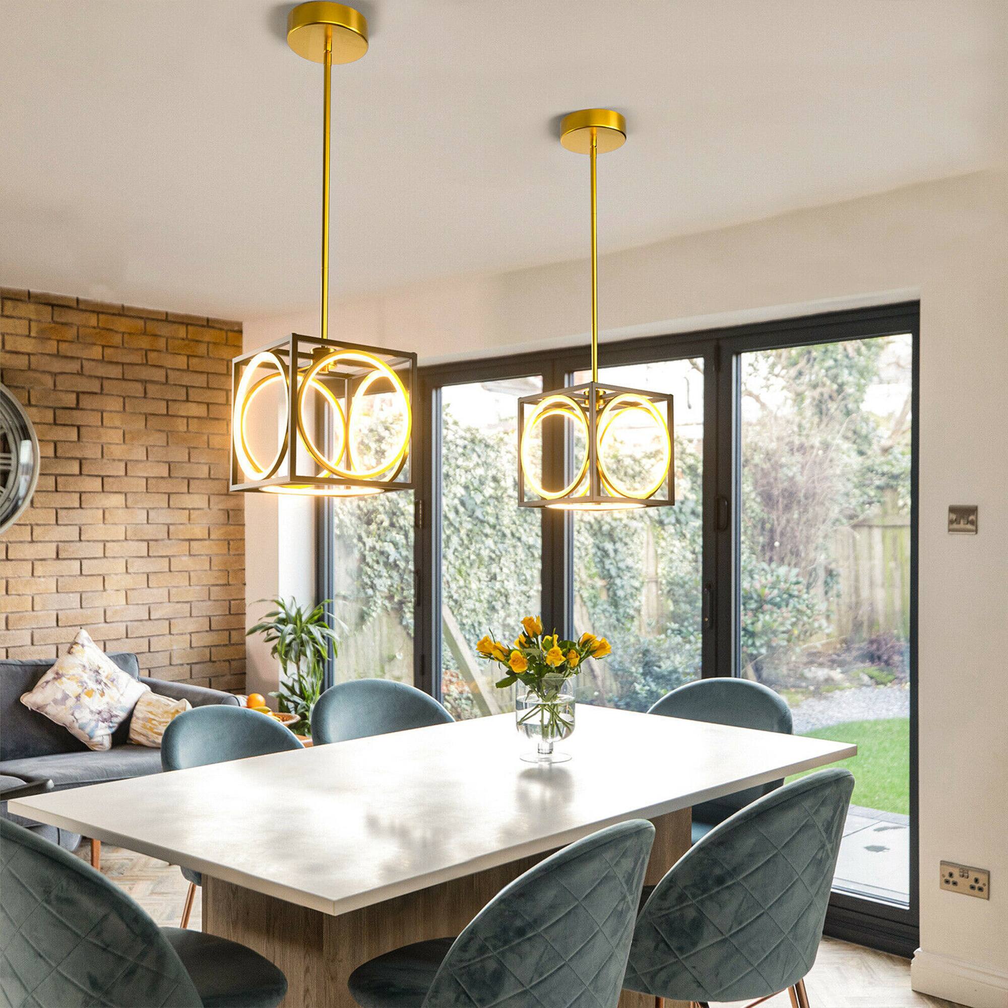 Alt View 4. Gymax - Gymax Modern LED Pendant Light 3000K Warm Light Cube Ceiling Light Fixture Golden - Golden.