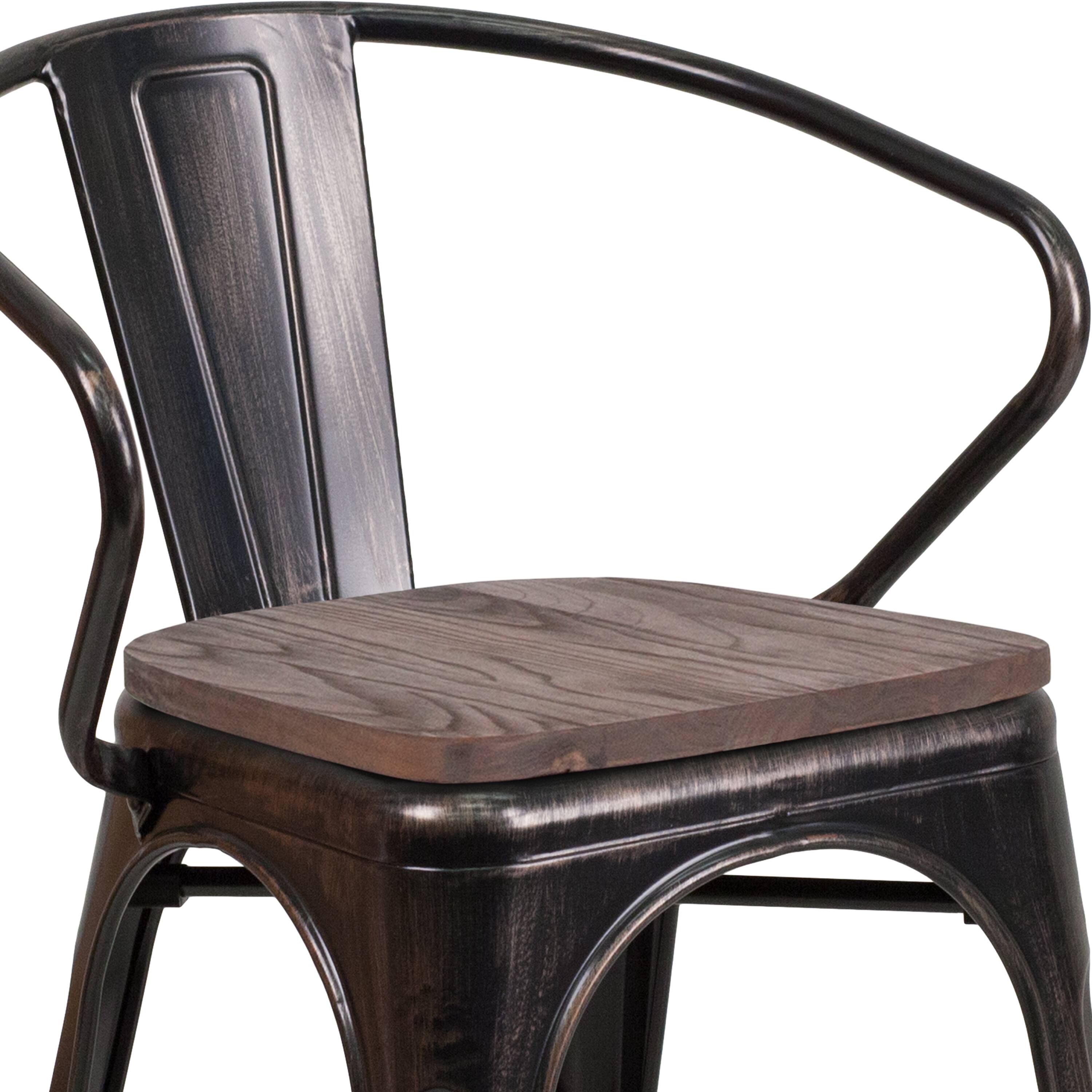 Alt View 9. Emma + Oliver - Metal Chair with Wood Seat and Arms - Black-Antique Gold.